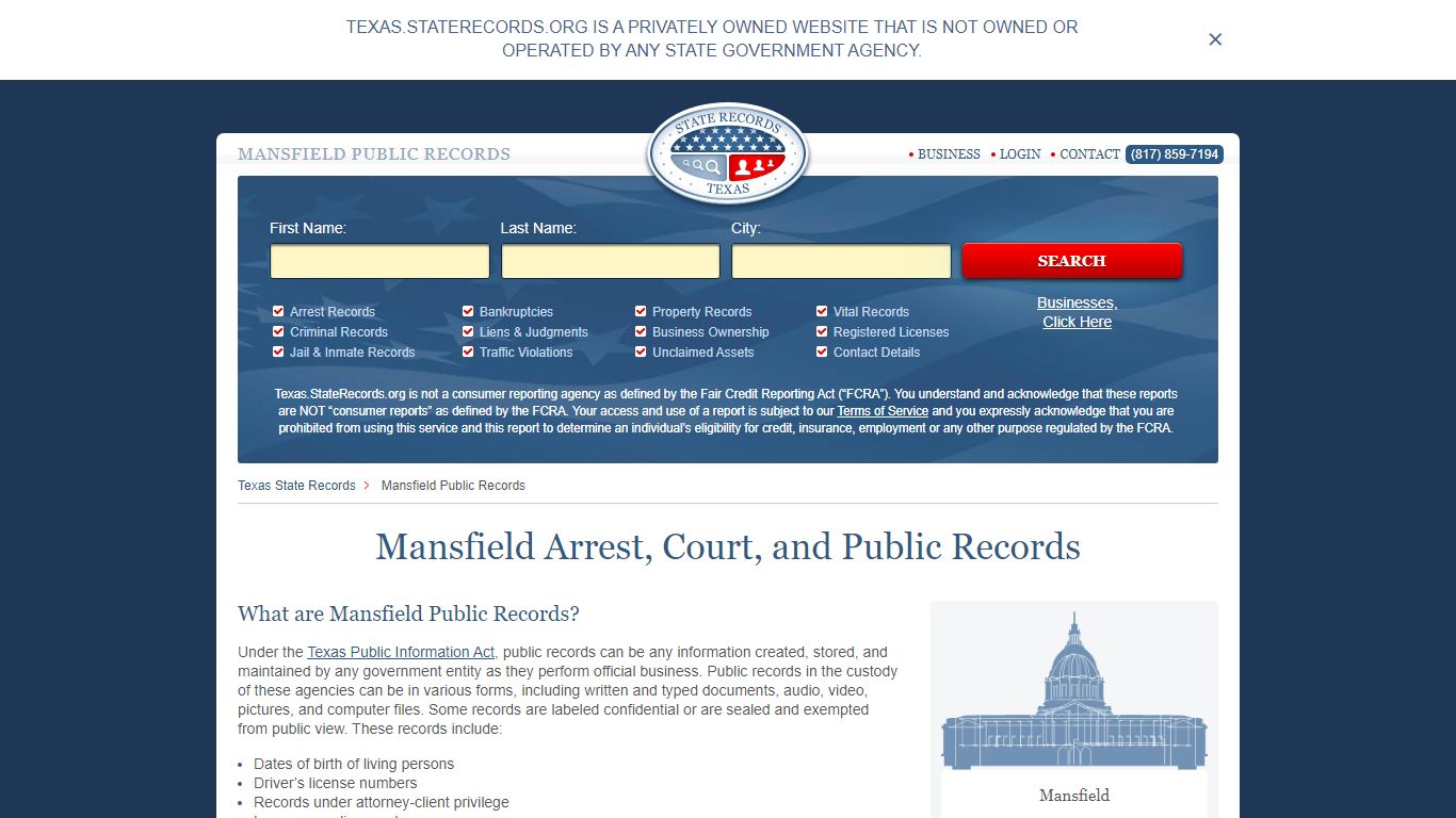 Mansfield Arrest and Public Records | Texas.StateRecords.org